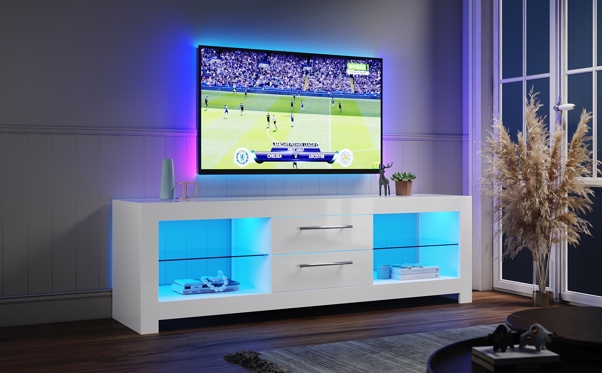 ELEGANT 1600mm Modern High gloss TV Stand with LED Light for 22"65" Flat Screen 4k TVs